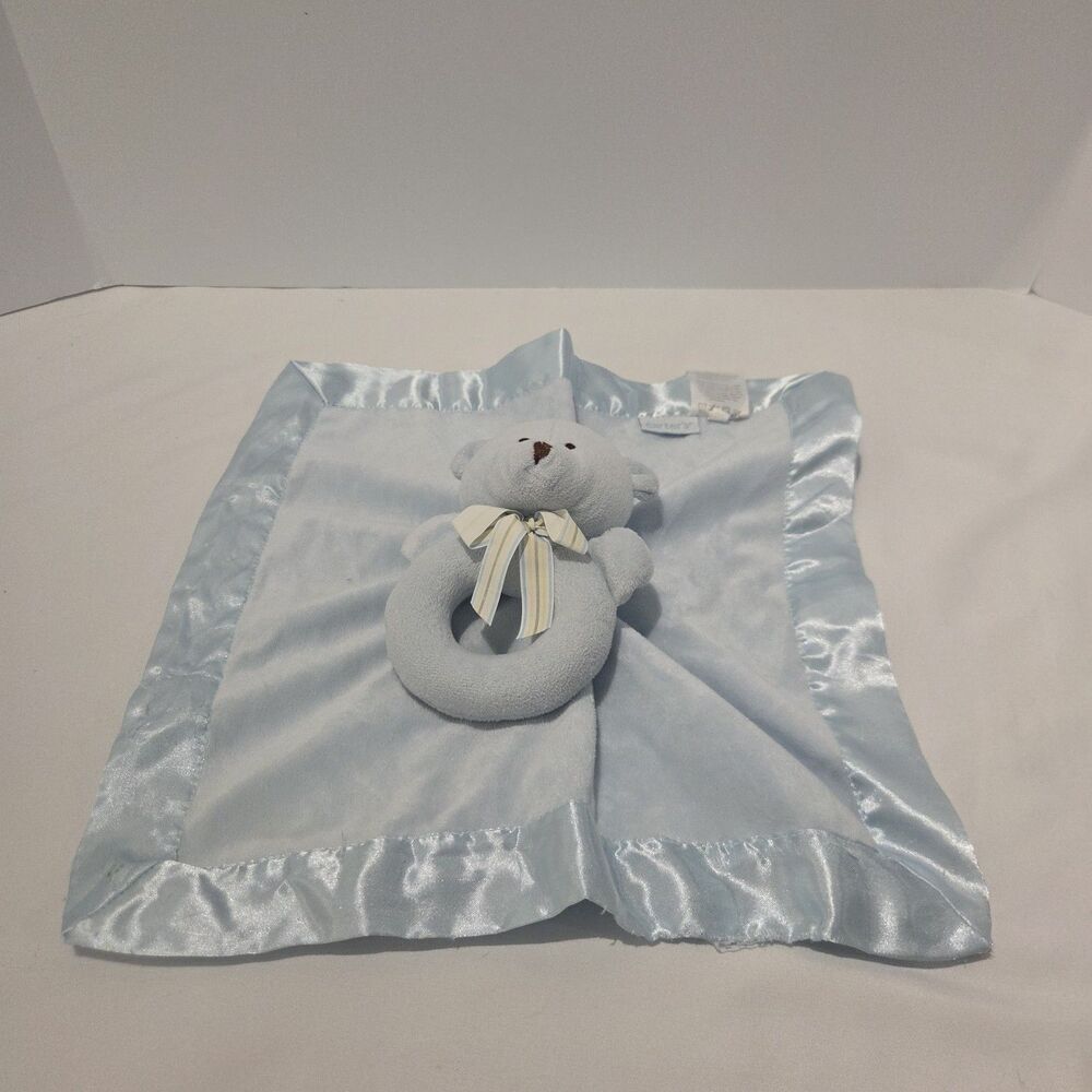 Carters Lovey Security Blanket & Rattle Blue Teddy Bear 13"